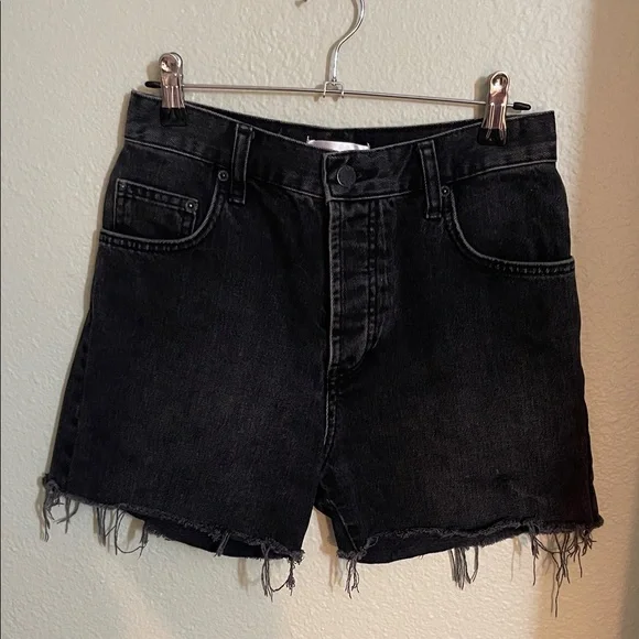Anine Bing Black Jean Shorts with Frayed Hem - Picture 1 of 5